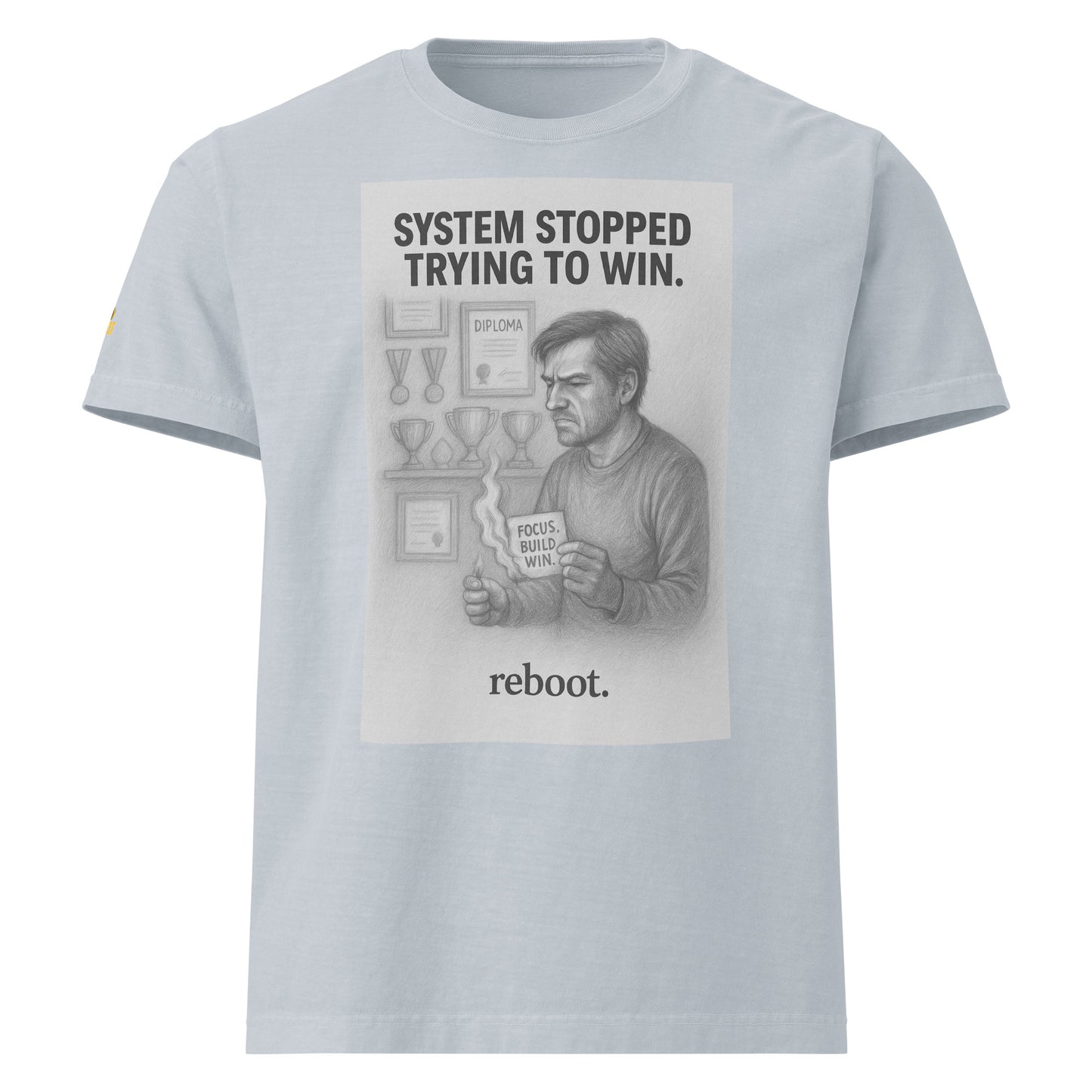 REBOOT T-Shirt — System Stopped Trying To Win  (Light Washed Denim) by WEAR404