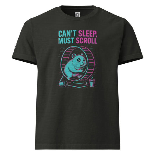 GLITCH T-Shirt — CAN’T SLEEP. MUST SCROLL (Washed Black) oversized by WEAR404