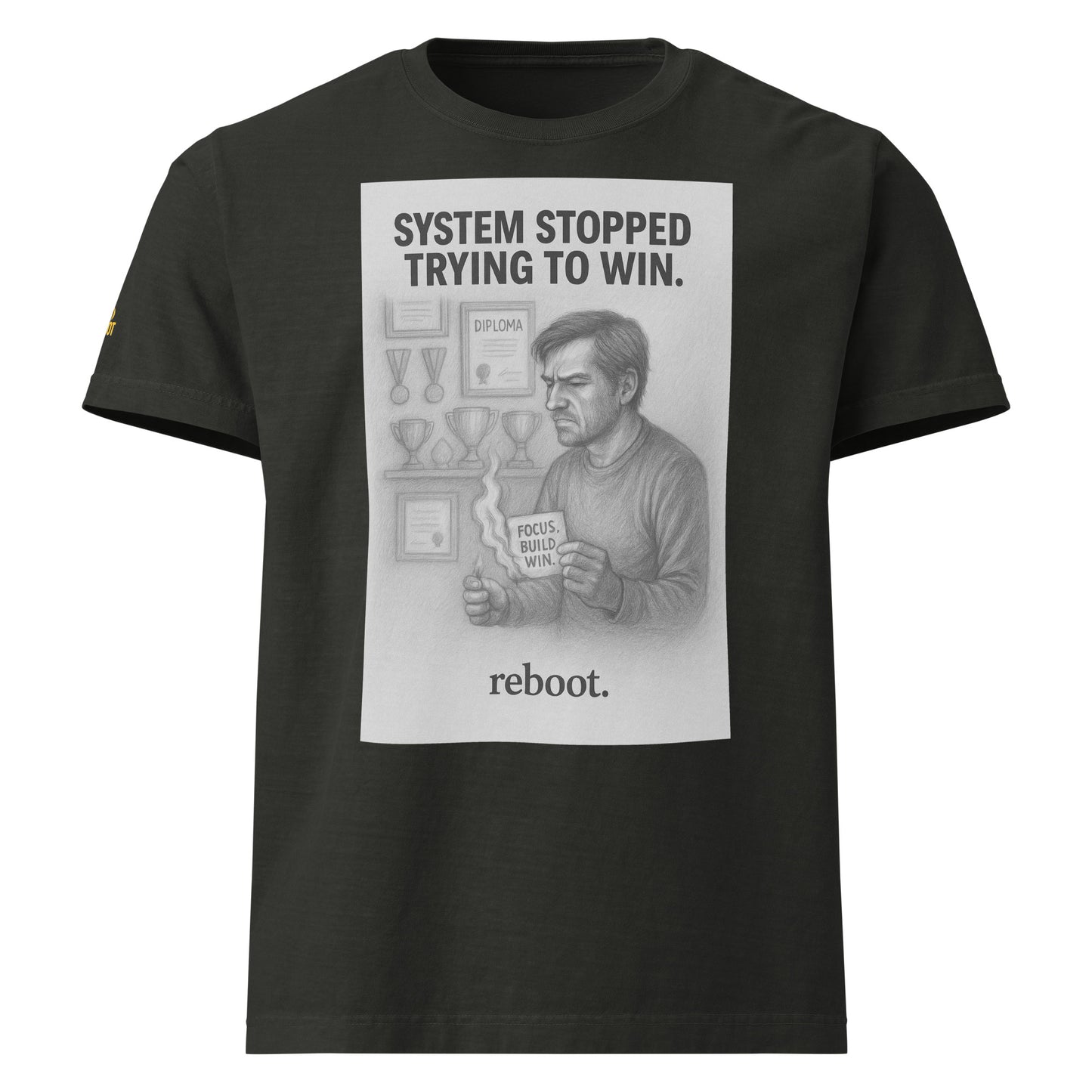 REBOOT T-Shirt — System Stopped Trying To Win  (Washed Black) by WEAR404