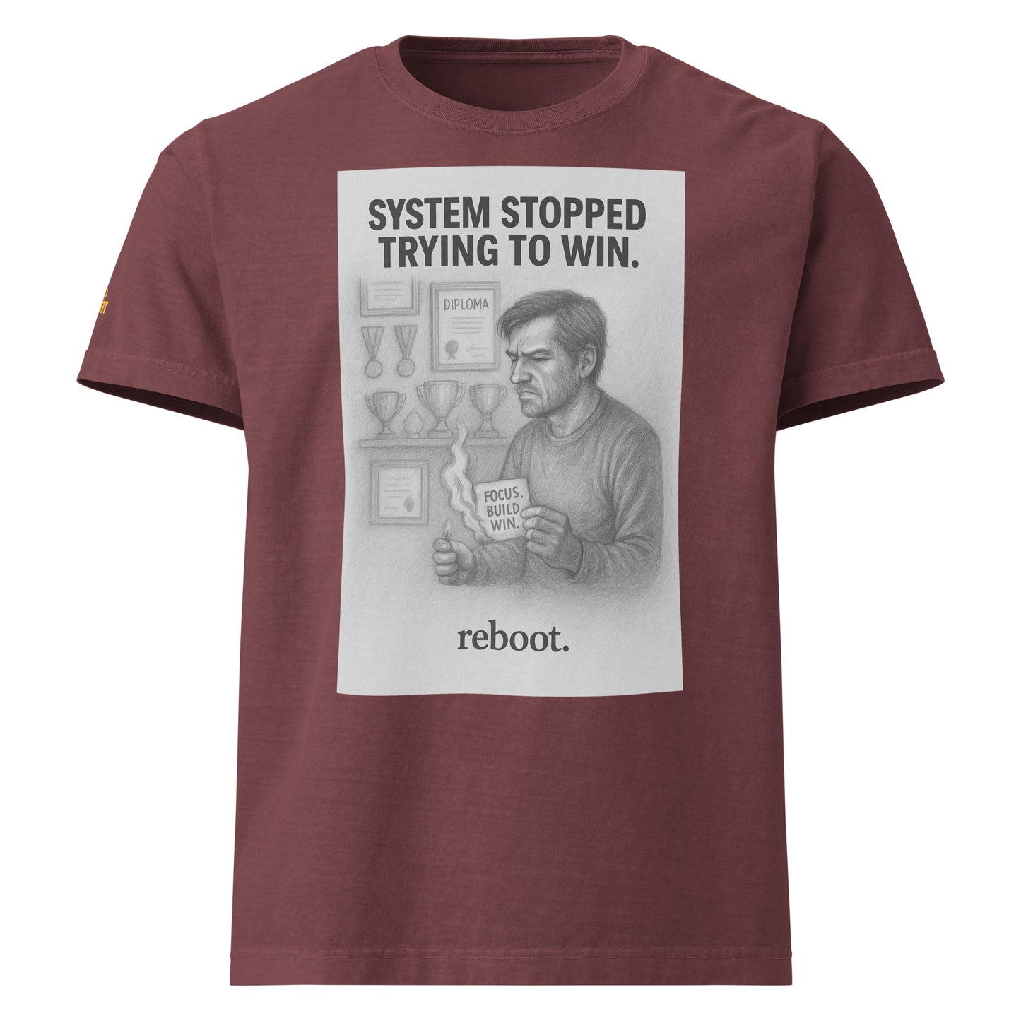 REBOOT T-Shirt — System Stopped Trying To Win  (Washed Maroon) by WEAR404