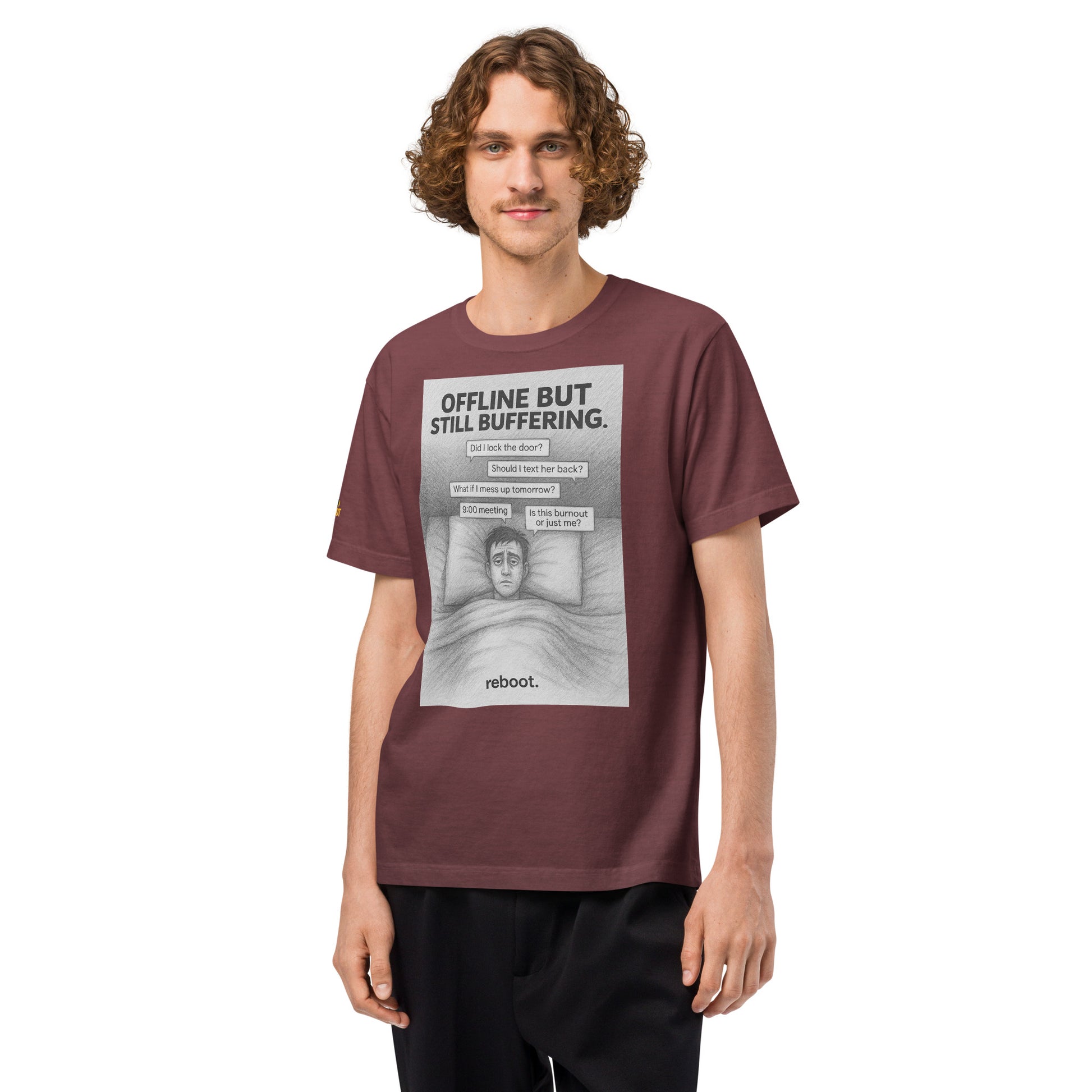 REBOOT T-Shirt — Offline But Still Buffering (Washed Maroon) by WEAR404