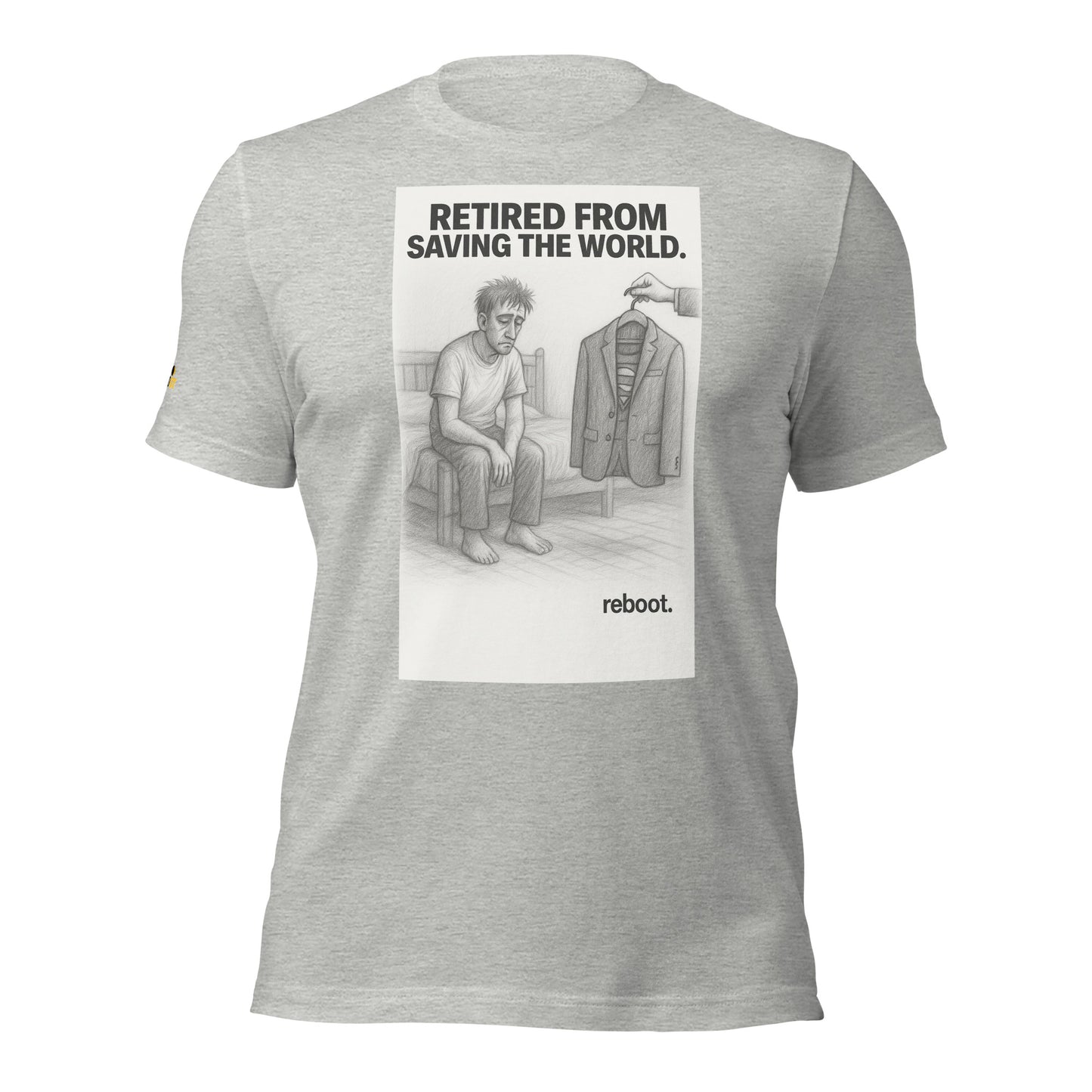 REBOOT T-Shirt — Retired from Saving the World (Grey) by WEAR404