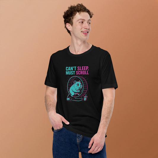 GLITCH T-Shirt — Can’t Sleep. Must Scroll (Black) by WEAR404