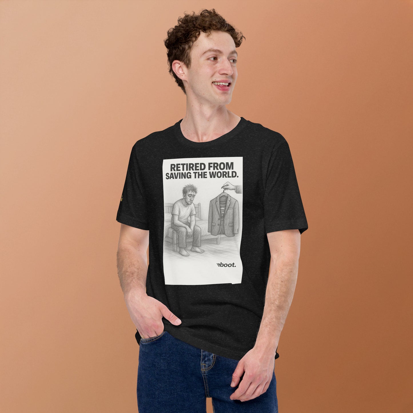 REBOOT T-Shirt — Retired from Saving the World (Black) by WEAR404