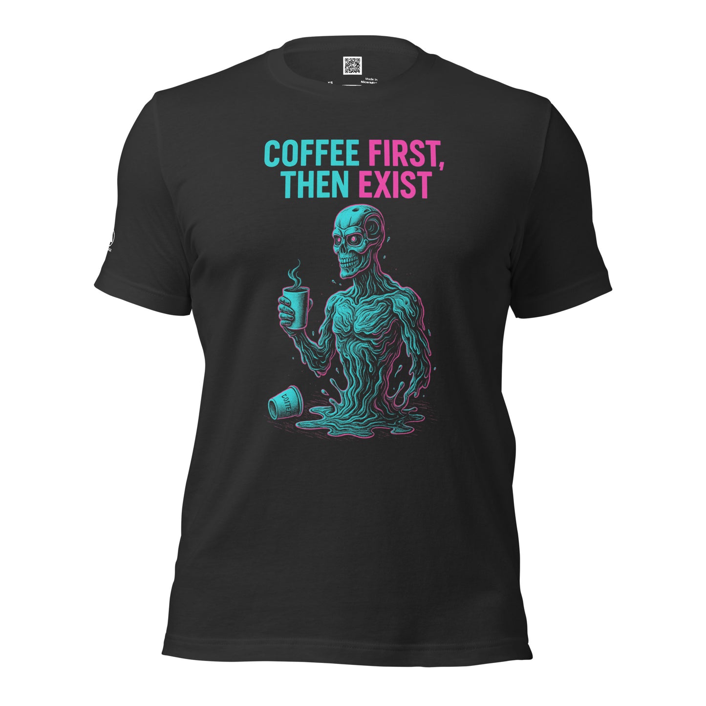 GLITCH T-Shirt — Coffee First Then Exist (Black) by WEAR404