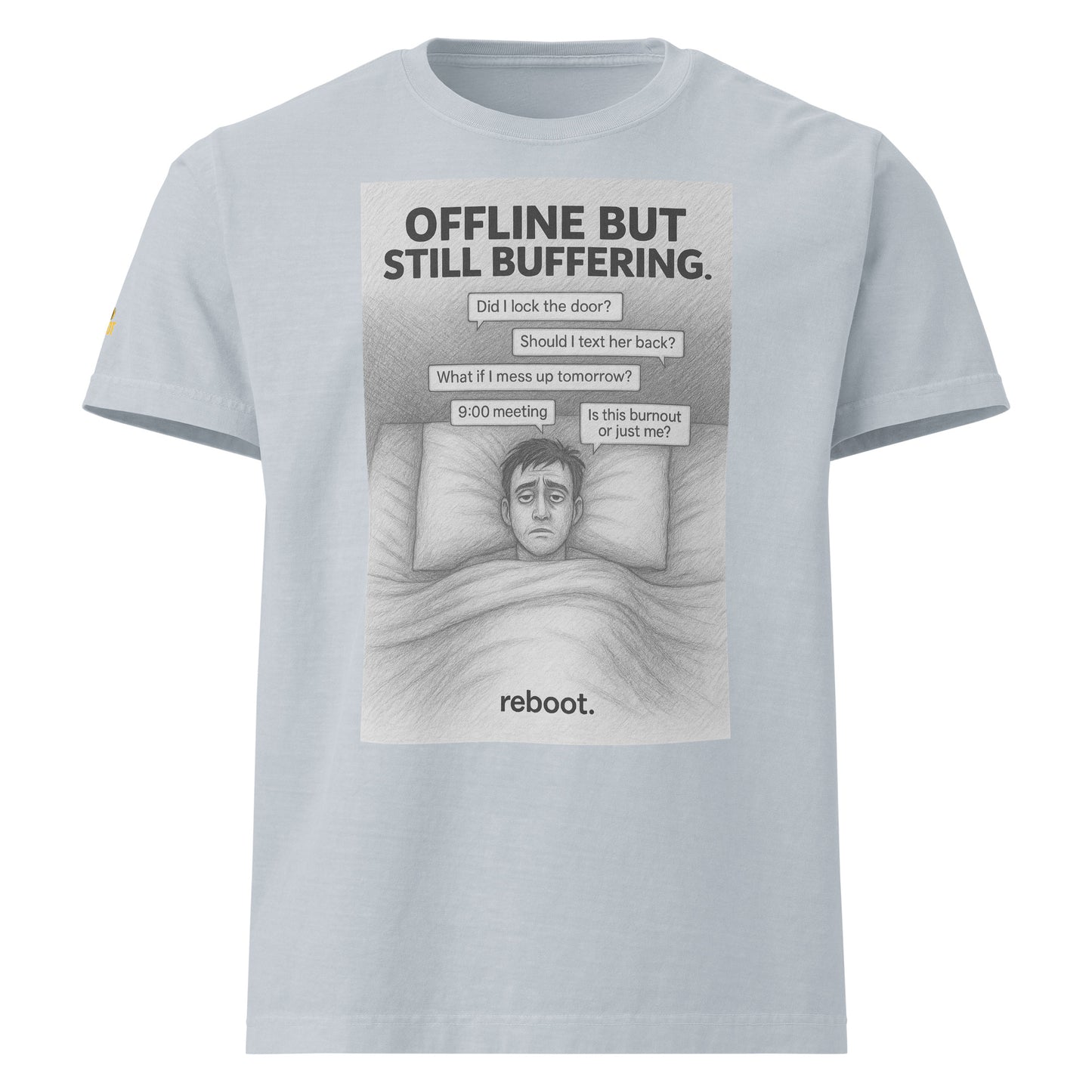 REBOOT T-Shirt — Offline But Still Buffering (Light Washed Denim) by WEAR404