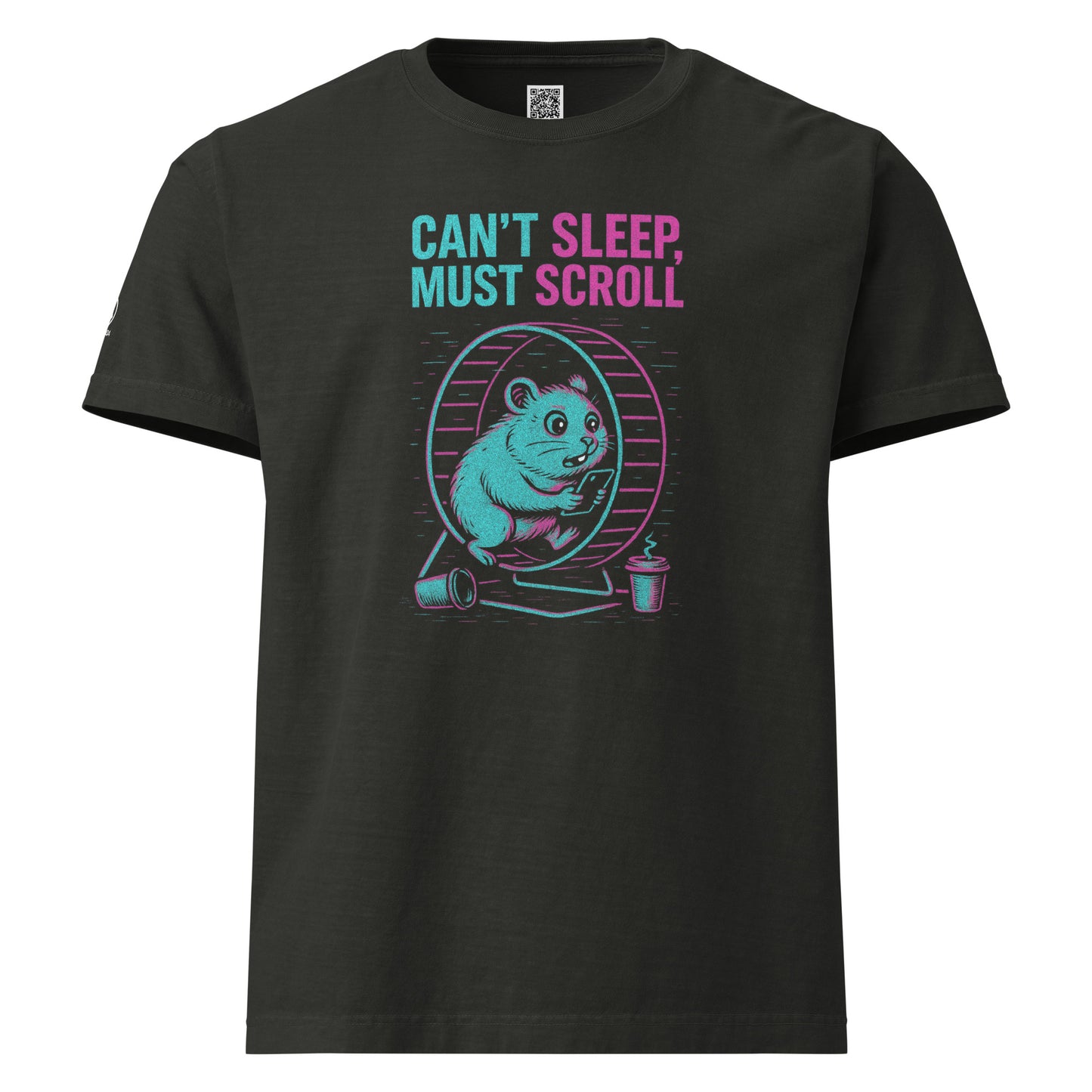 GLITCH T-Shirt — CAN’T SLEEP. MUST SCROLL (Washed Black) oversized by WEAR404