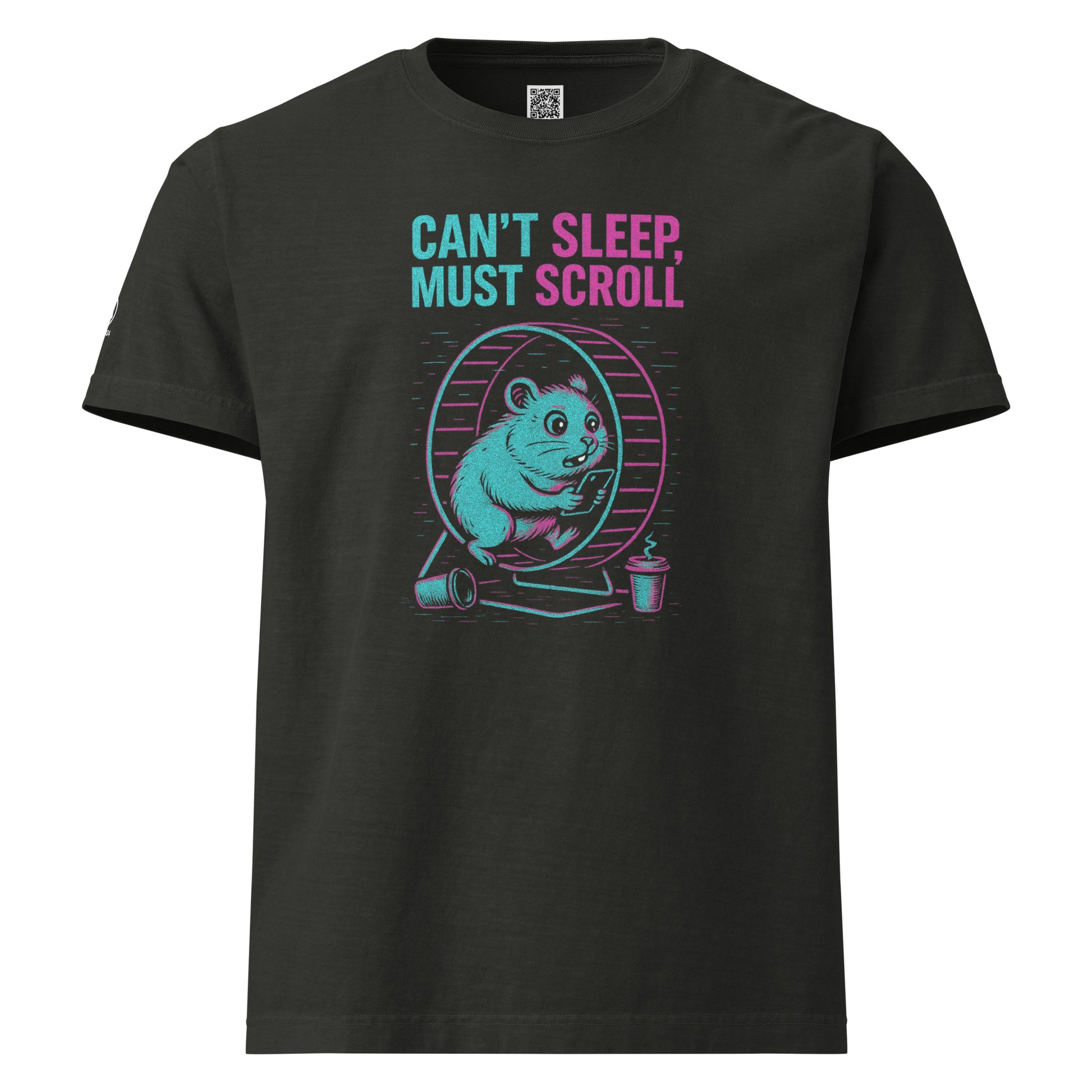 GLITCH T-Shirt — CAN’T SLEEP. MUST SCROLL (Washed Black) oversized by WEAR404