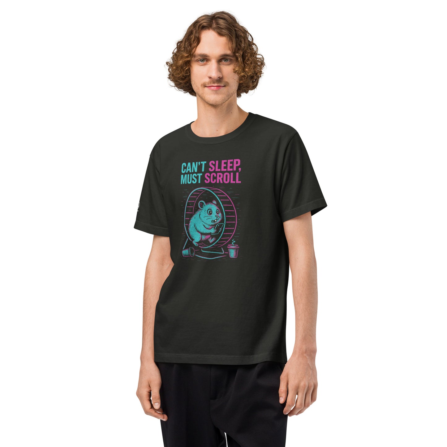 GLITCH T-Shirt — CAN’T SLEEP. MUST SCROLL (Washed Black) oversized by WEAR404