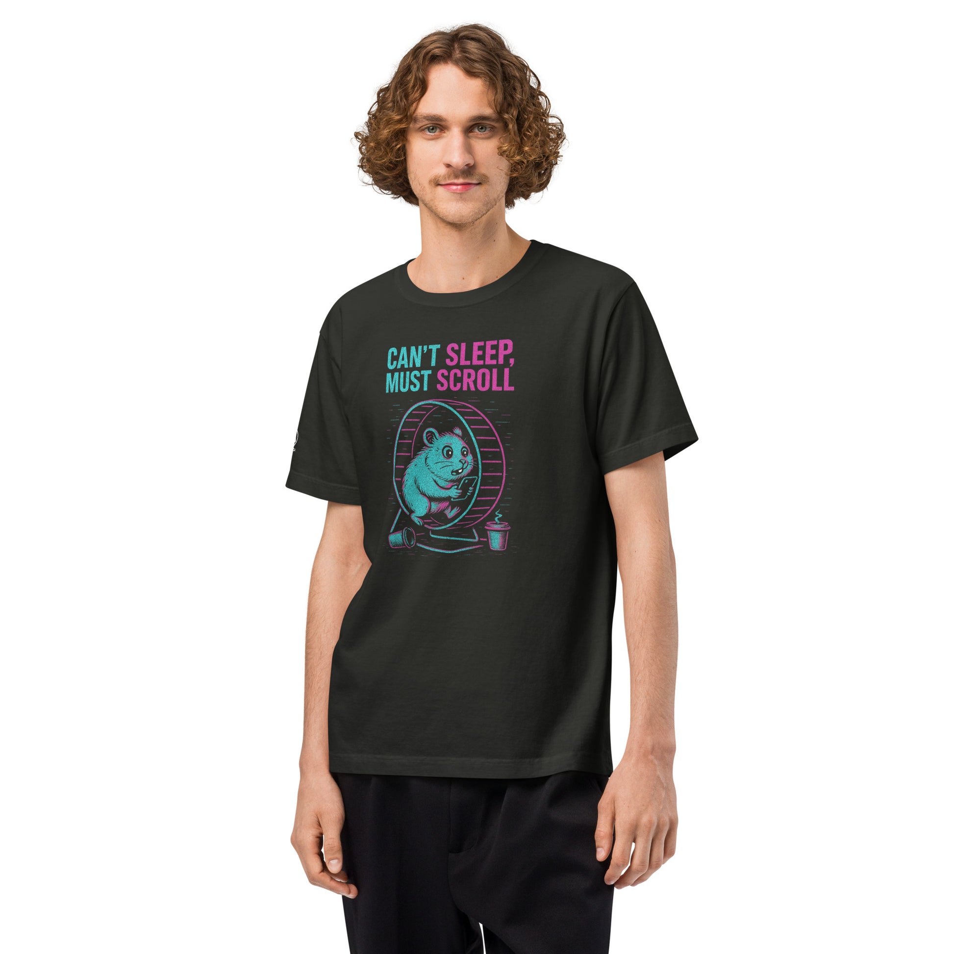 GLITCH T-Shirt — CAN’T SLEEP. MUST SCROLL (Washed Black) oversized by WEAR404