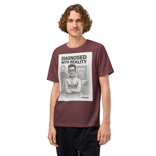 REBOOT T-Shirt — Diagnosed With Reality (Washed Maroon) by WEAR404