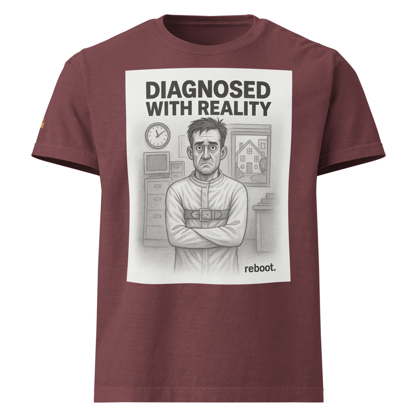REBOOT T-Shirt — Diagnosed With Reality (Washed Maroon) by WEAR404