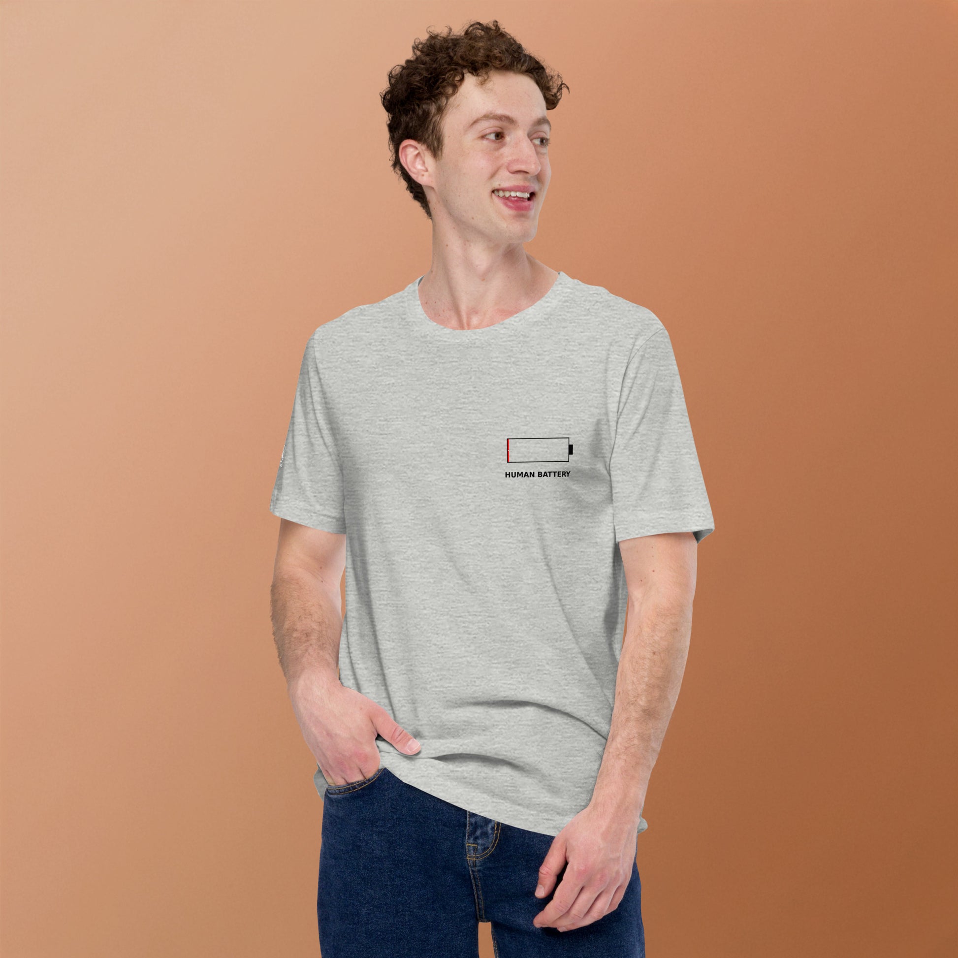 GLITCH T-Shirt — 1% Human Battery (Grey) by WEAR404