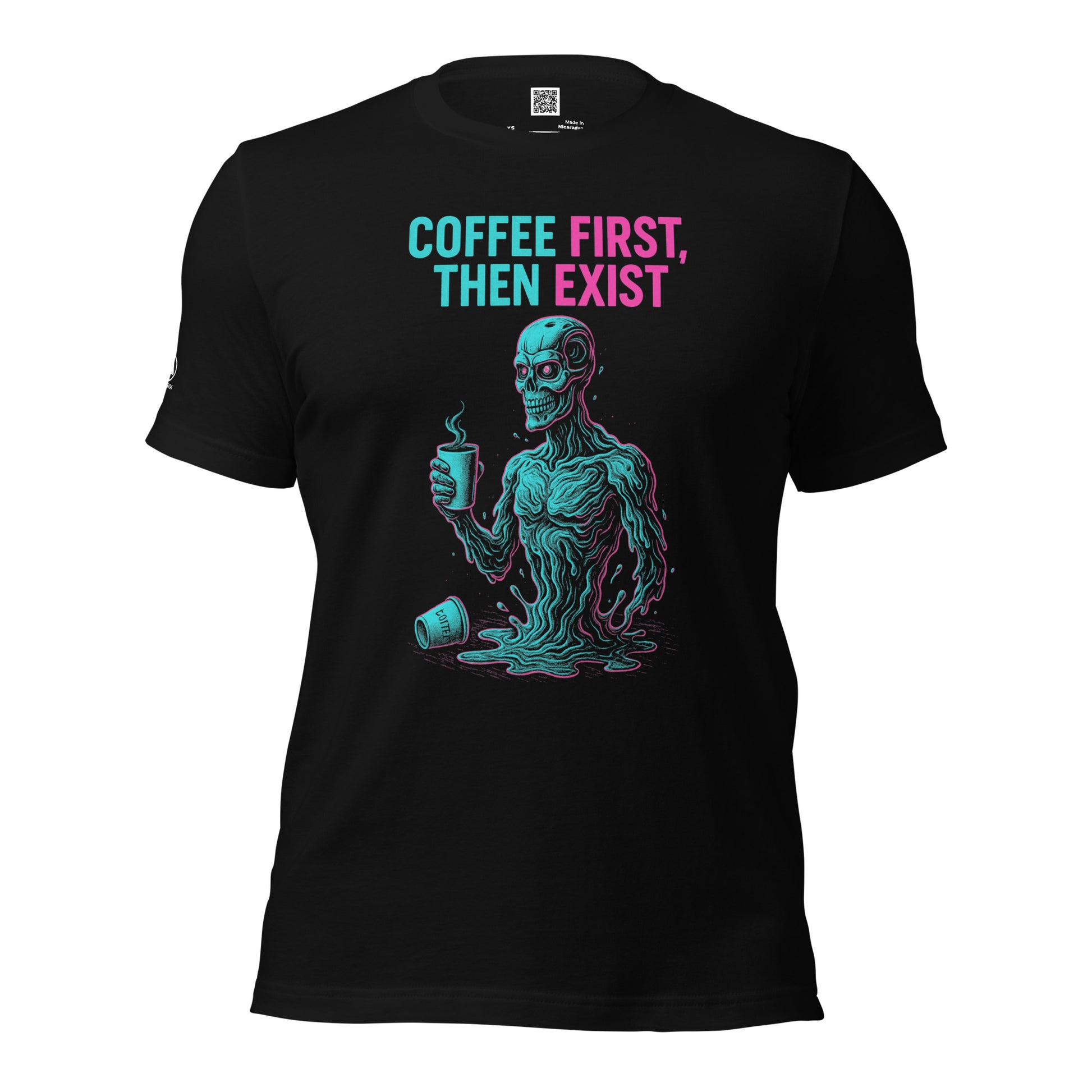 GLITCH T-Shirt — Coffee First Then Exist (Black) by WEAR404