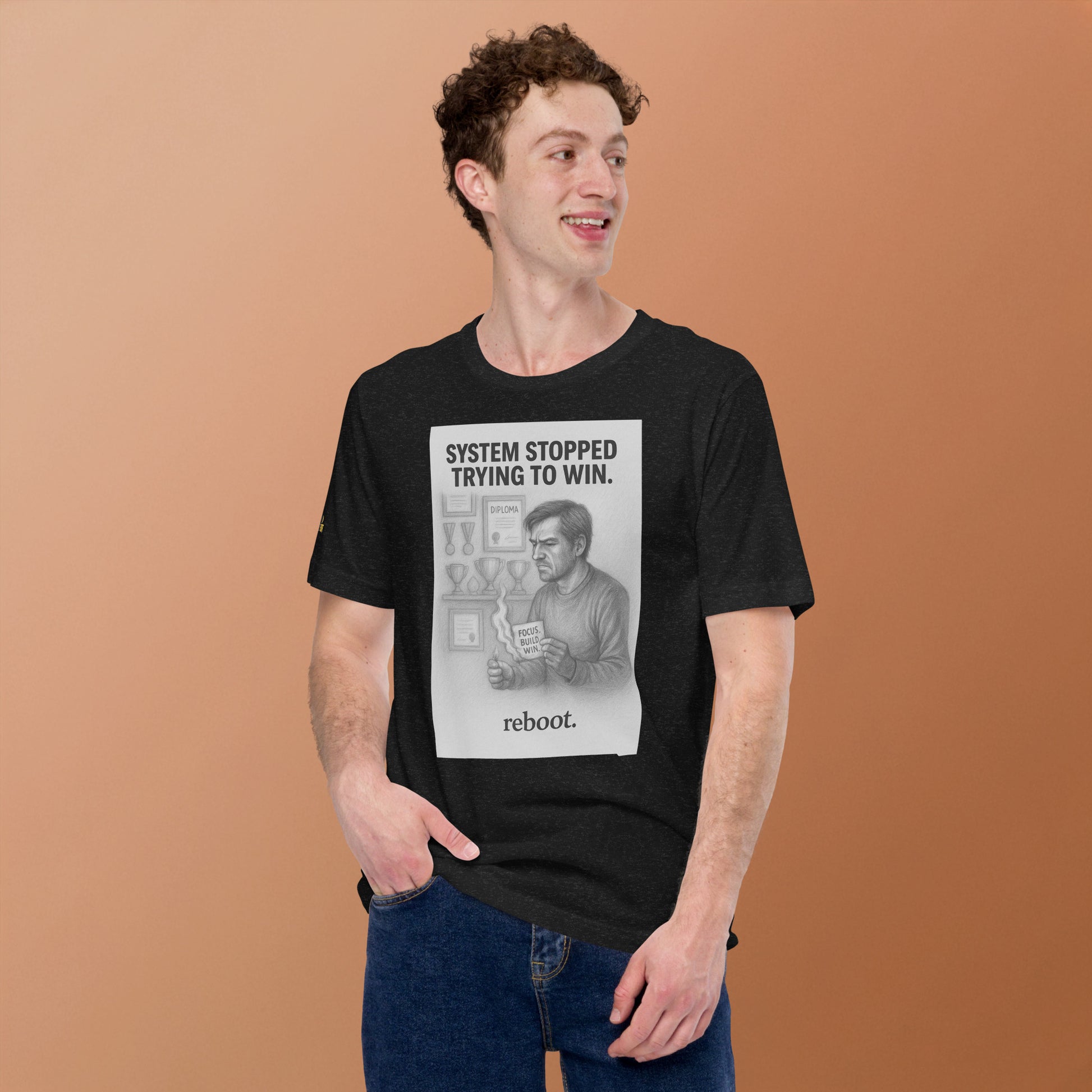 REBOOT T-Shirt — System Stopped Trying to Win (Black) by WEAR404