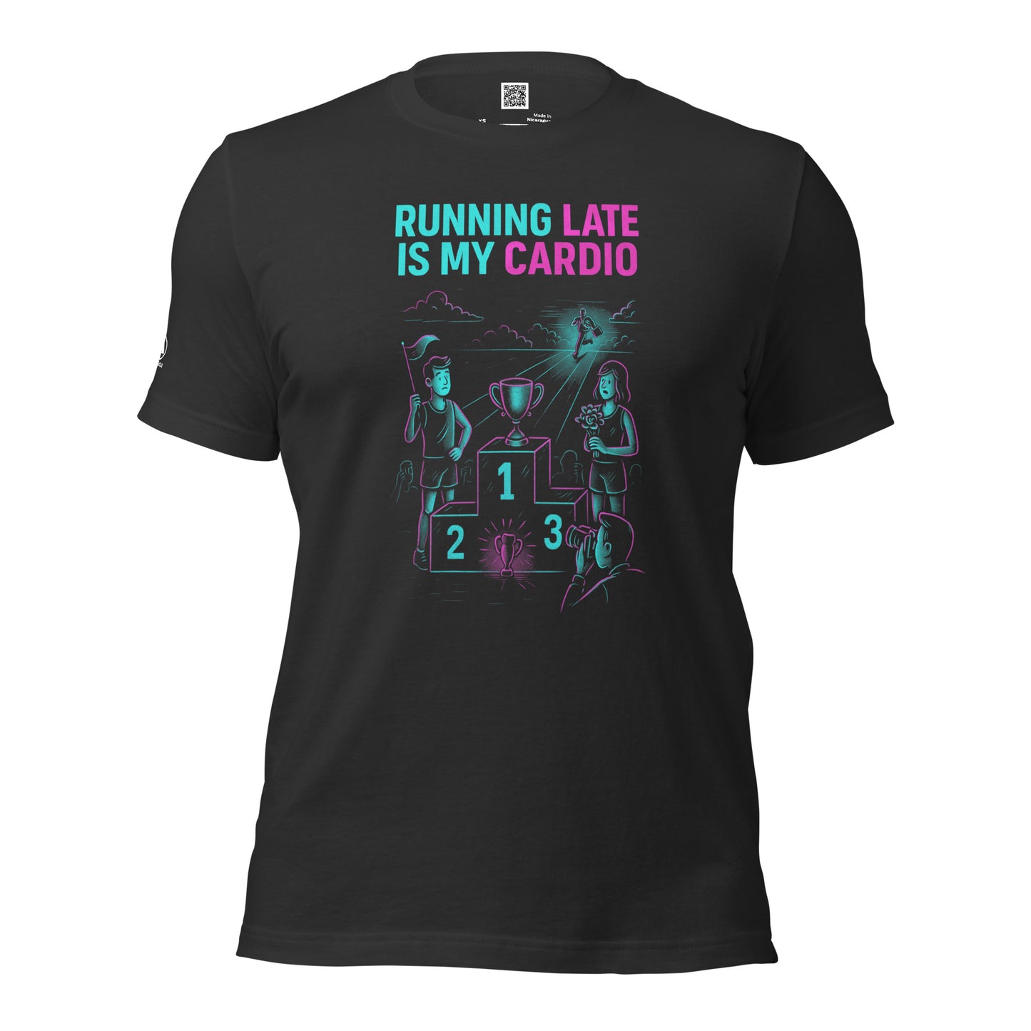 GLITCH T-Shirt — Running Late Is My Cardio (Black) by WEAR404
