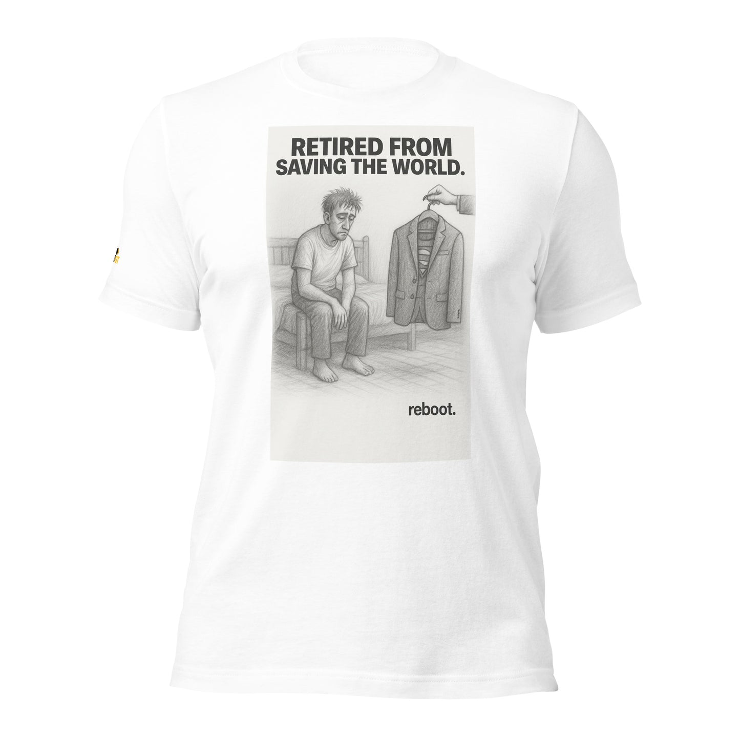 REBOOT T-Shirt — Retired from Saving the World (White) by WEAR404