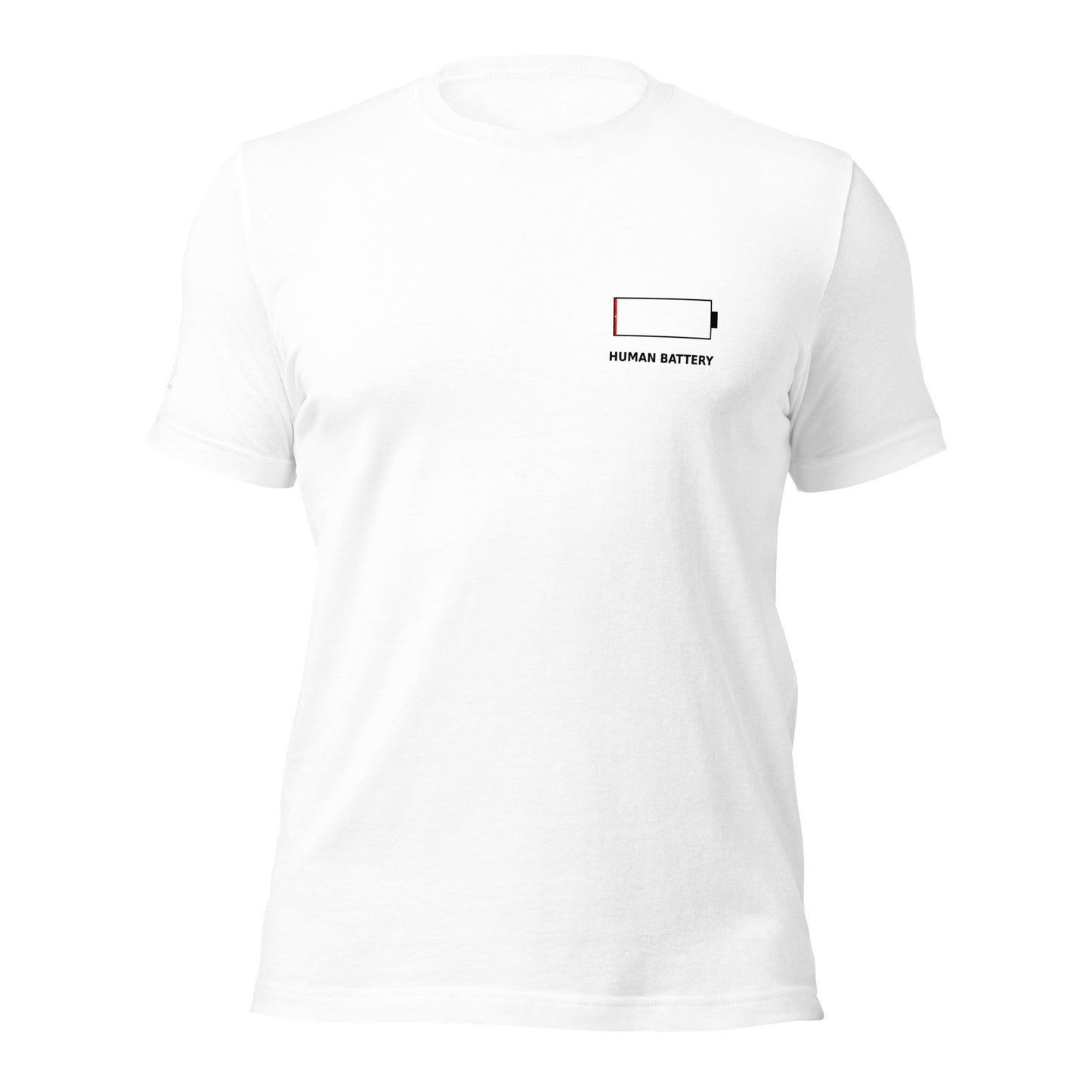 GLITCH T-Shirt — 1% Human Battery (White) by WEAR404